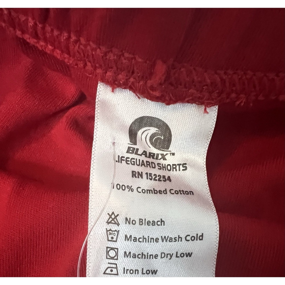 BLARIX Red Lifeguard Booty Shorts Sz M New Beachwear Logo Cotton Athletic #F - Picture 5 of 8